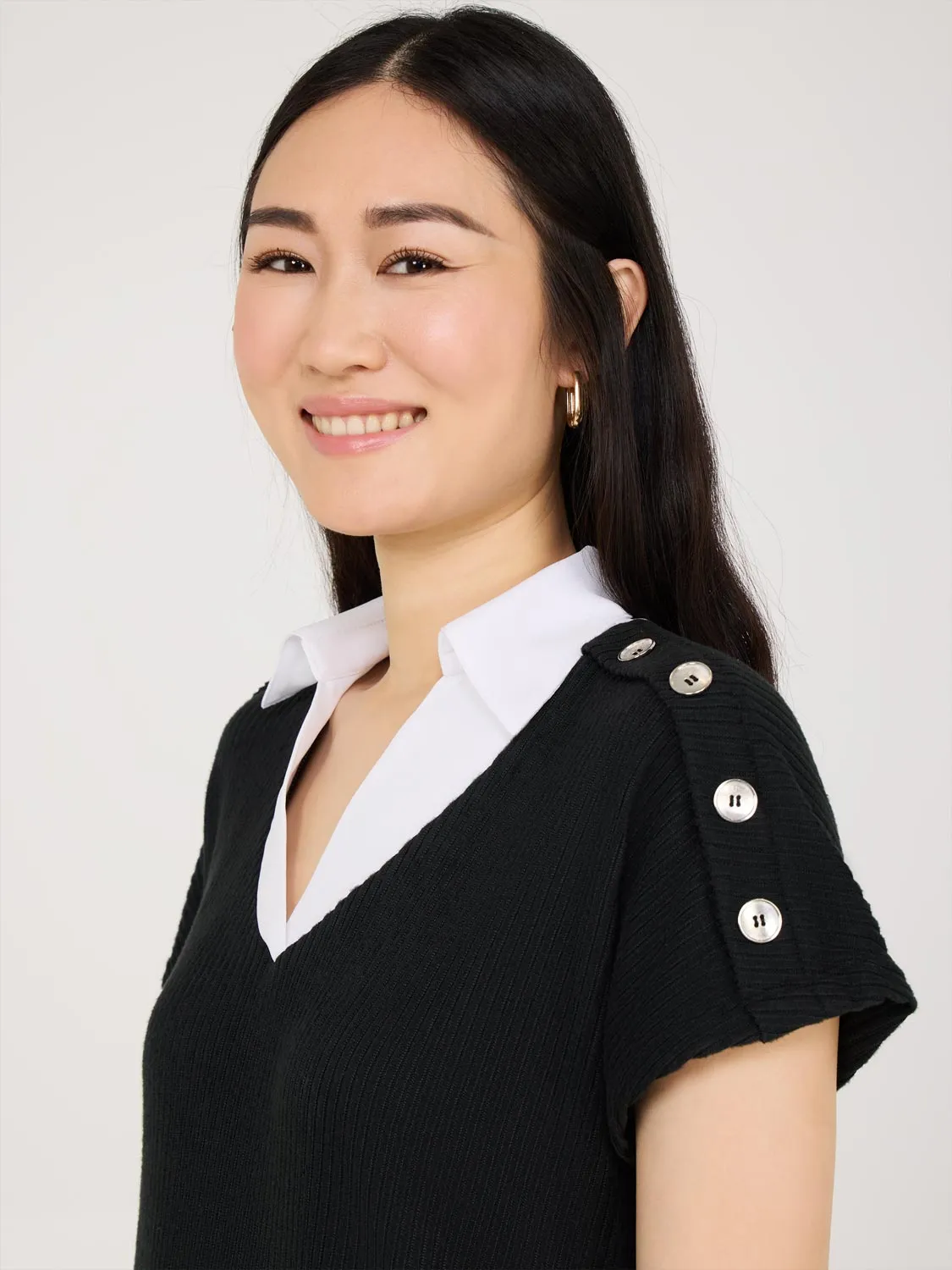 2-Fer Short Sleeve Top With Chiffon Blouse