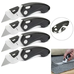 4 Pc Folding Utility Knife Box Cutter Pocket Knives Replace Blades Cutting Tool