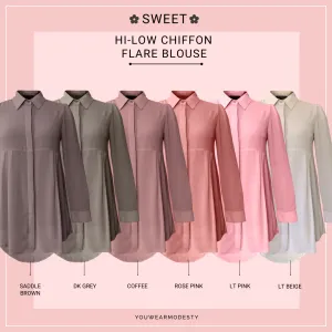 Basic Hi-Low Chiffon Flare Blouse - Sweet