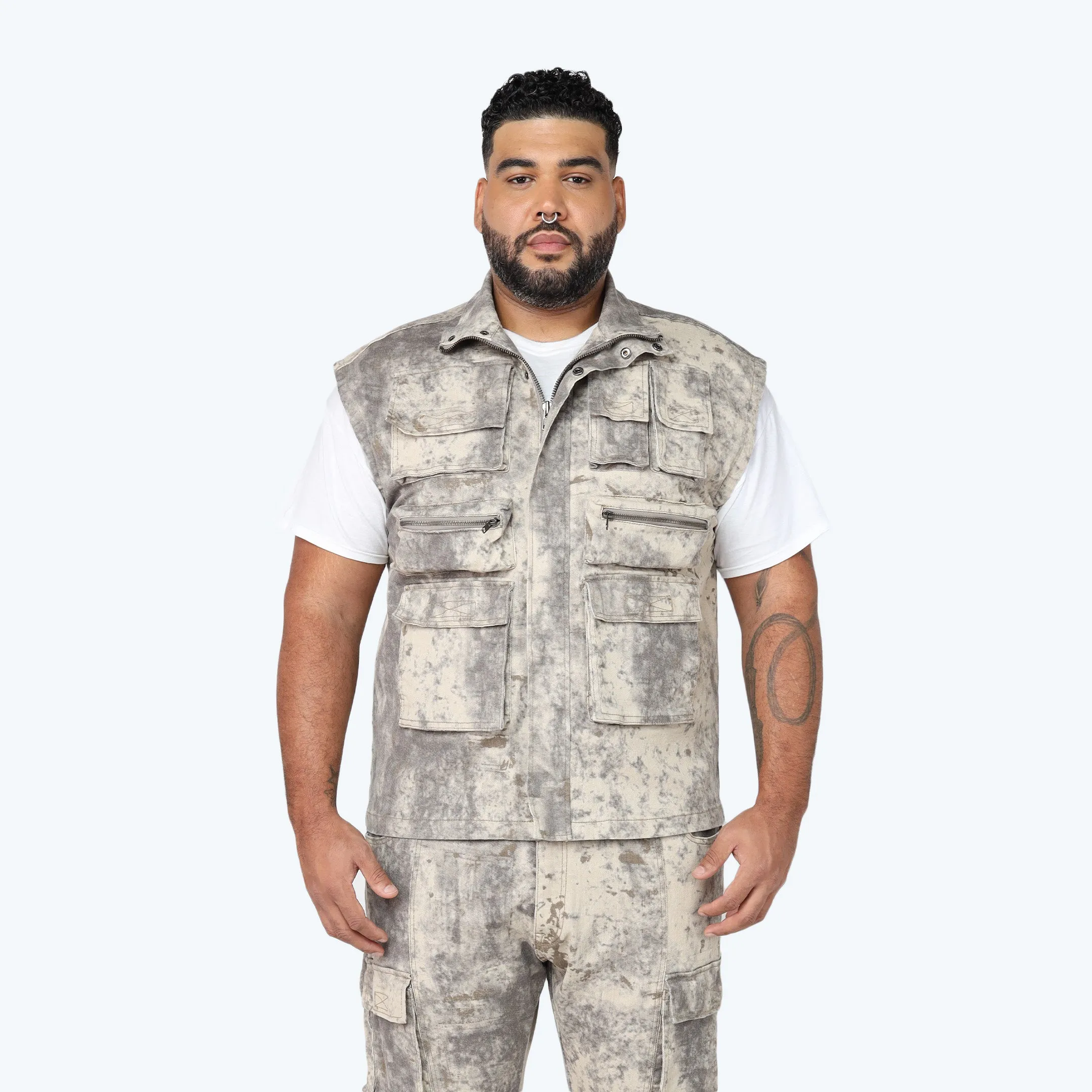 Big and Tall - Splatter Print Twill Utility Vest