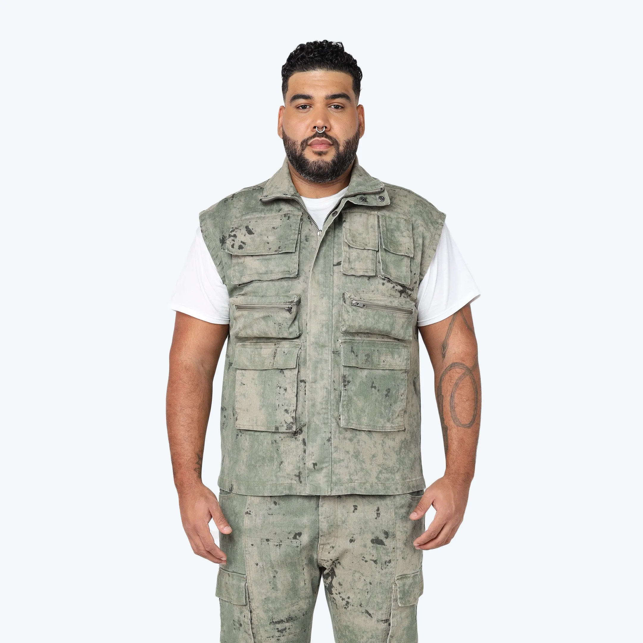 Big and Tall - Splatter Print Twill Utility Vest