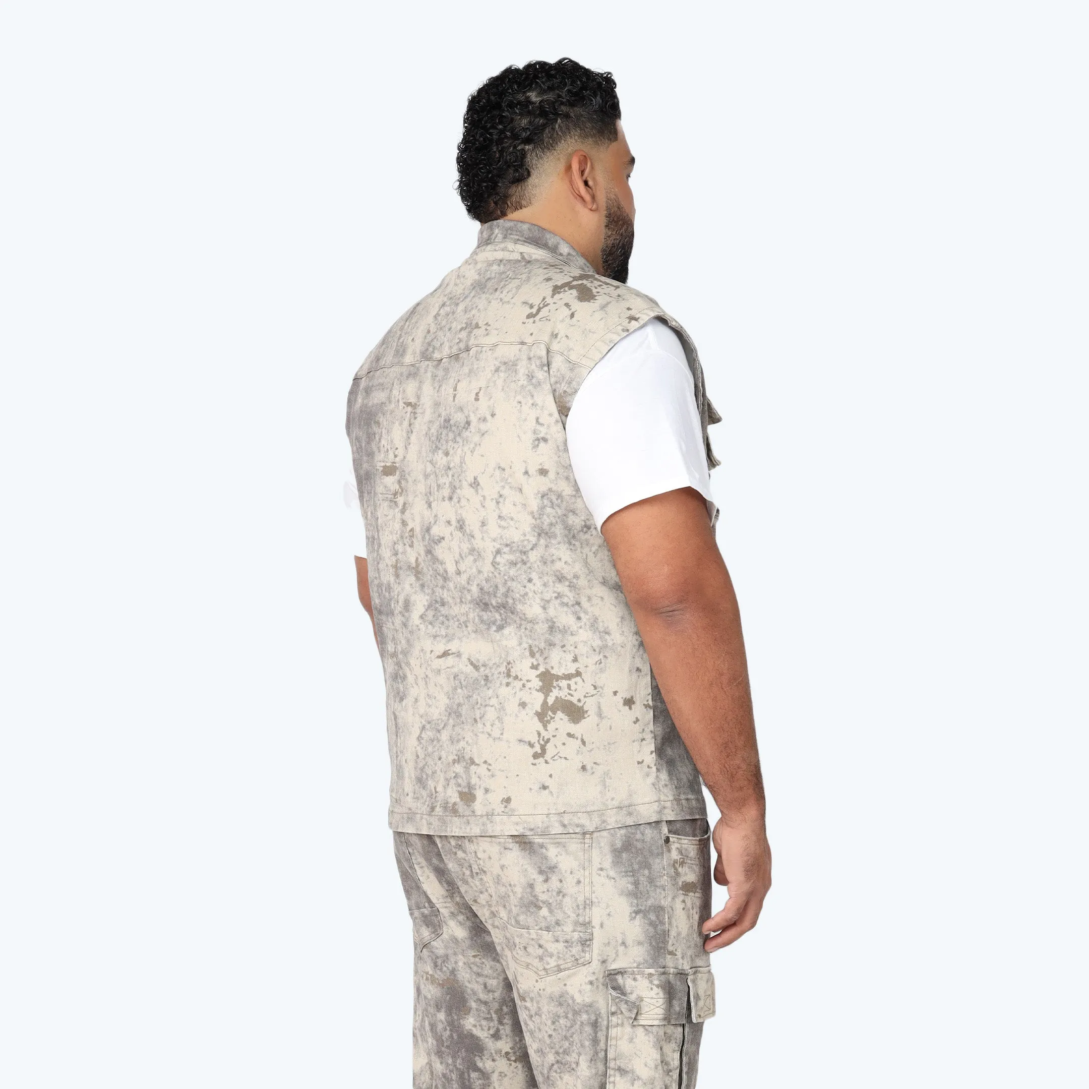 Big and Tall - Splatter Print Twill Utility Vest