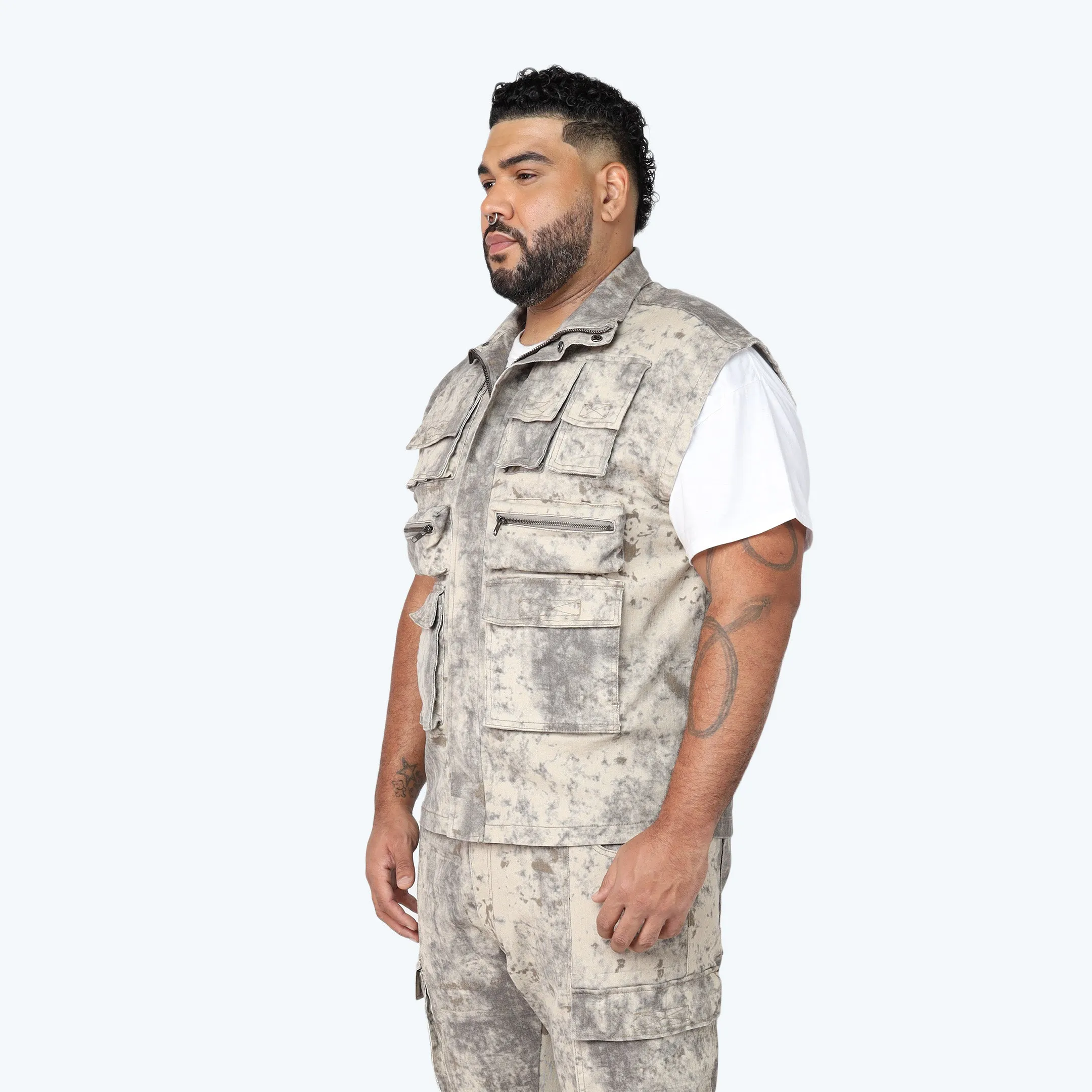 Big and Tall - Splatter Print Twill Utility Vest