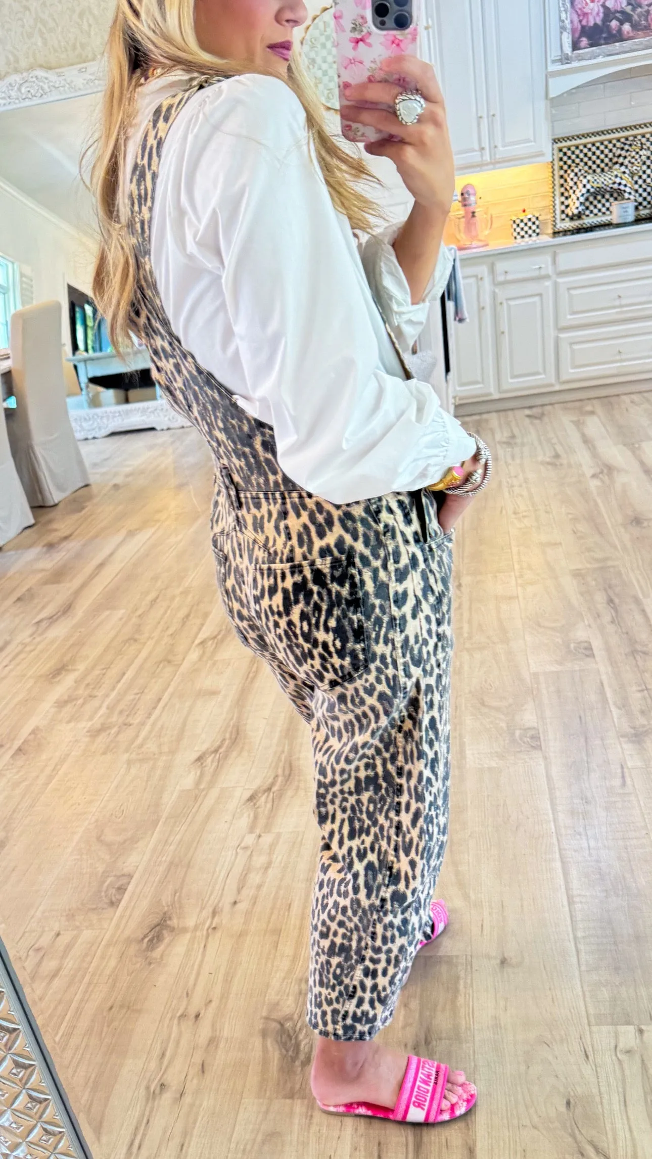 Chestnut Leopard Print Barrel Overalls