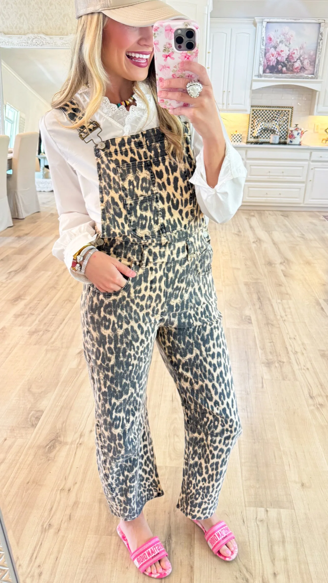 Chestnut Leopard Print Barrel Overalls