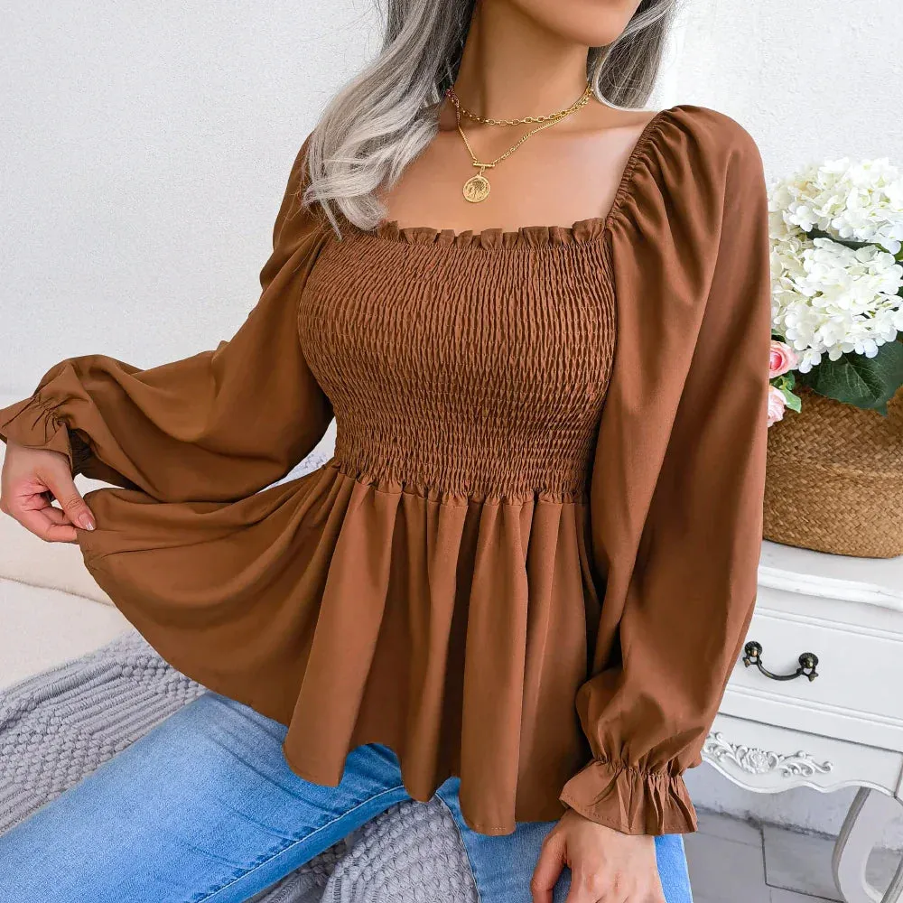 Chic Chiffon Peplum Long Sleeve Blouse