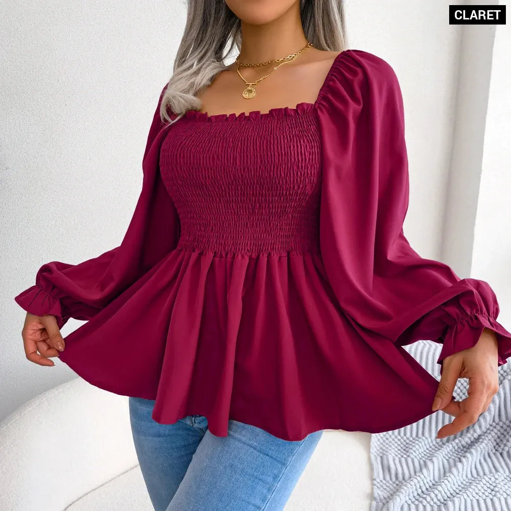 Chic Chiffon Peplum Long Sleeve Blouse