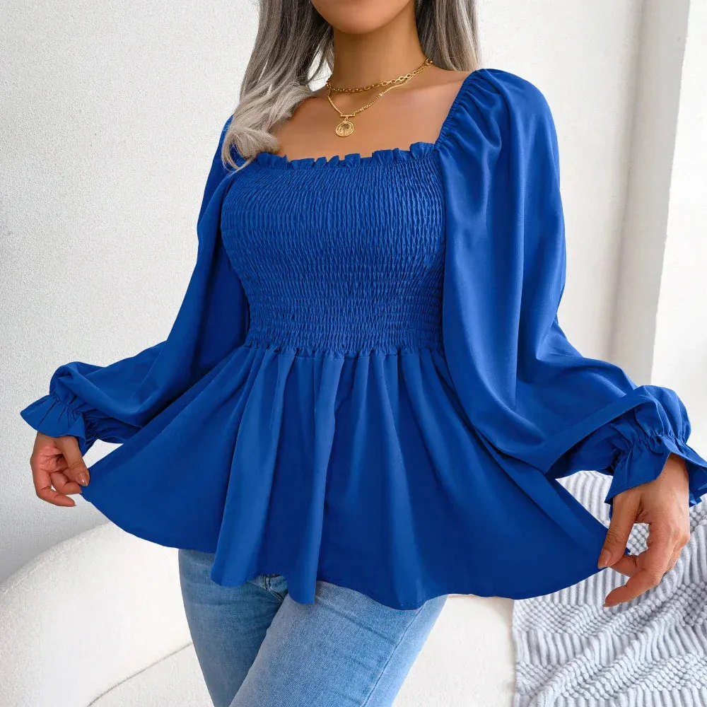 Chic Chiffon Peplum Long Sleeve Blouse