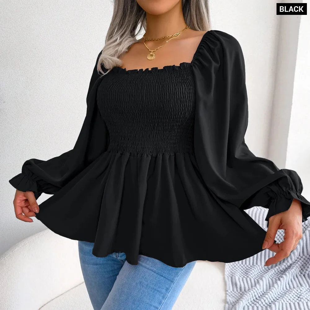 Chic Chiffon Peplum Long Sleeve Blouse
