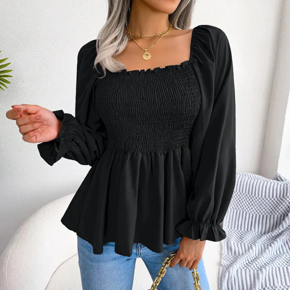 Chic Chiffon Peplum Long Sleeve Blouse