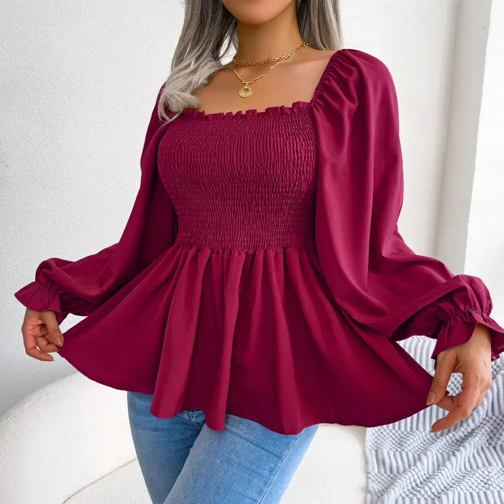 Chic Chiffon Peplum Long Sleeve Blouse