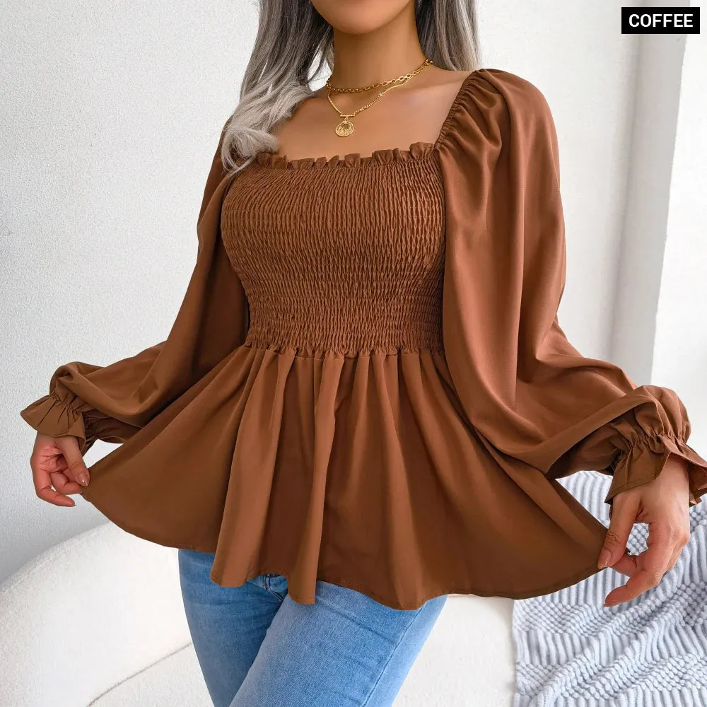 Chic Chiffon Peplum Long Sleeve Blouse