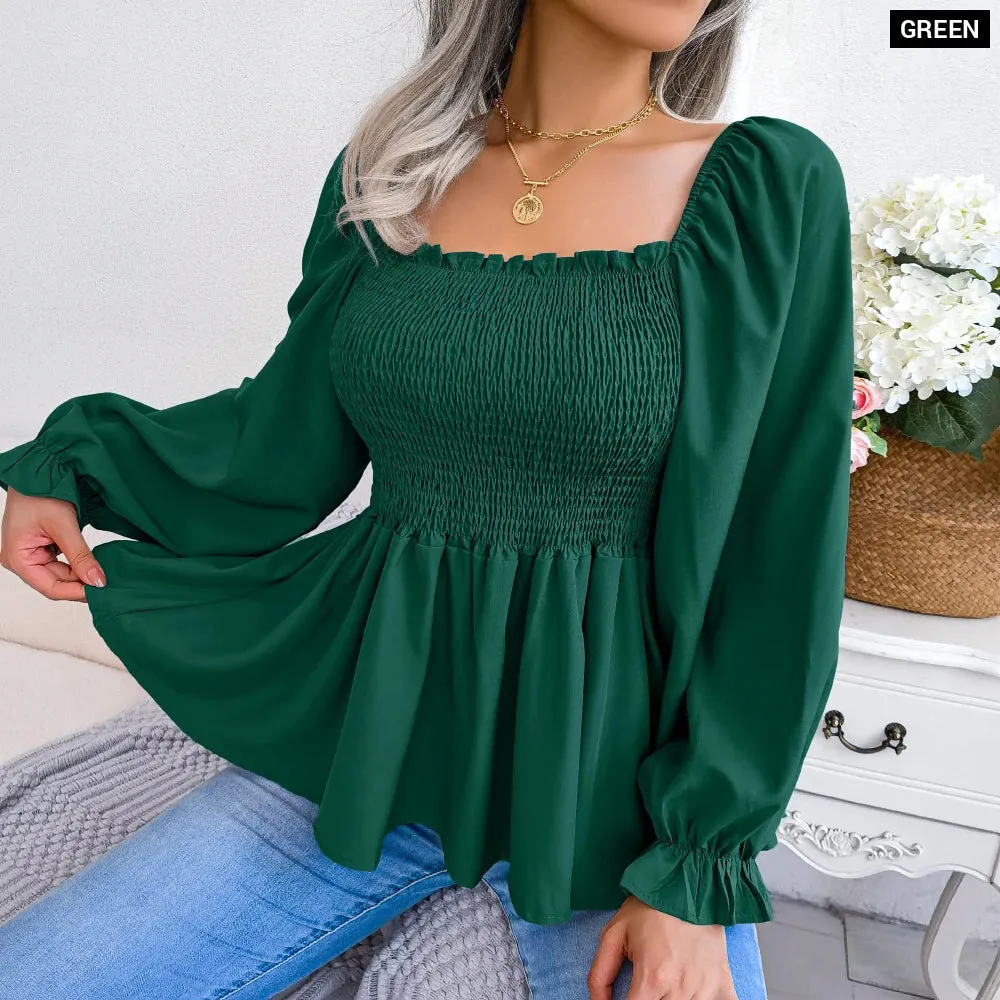 Chic Chiffon Peplum Long Sleeve Blouse