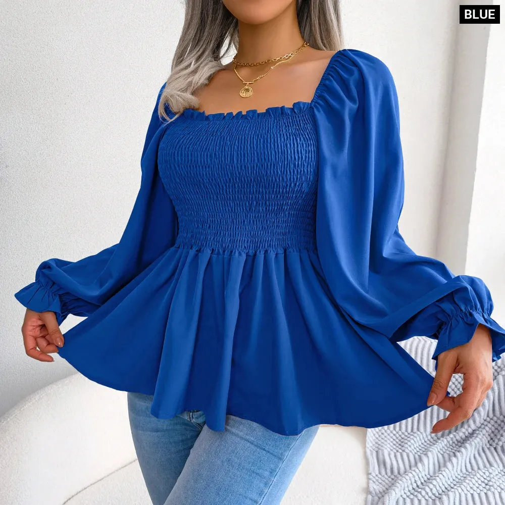 Chic Chiffon Peplum Long Sleeve Blouse