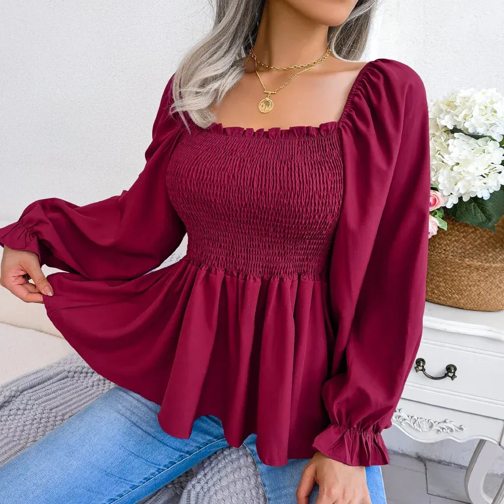 Chic Chiffon Peplum Long Sleeve Blouse