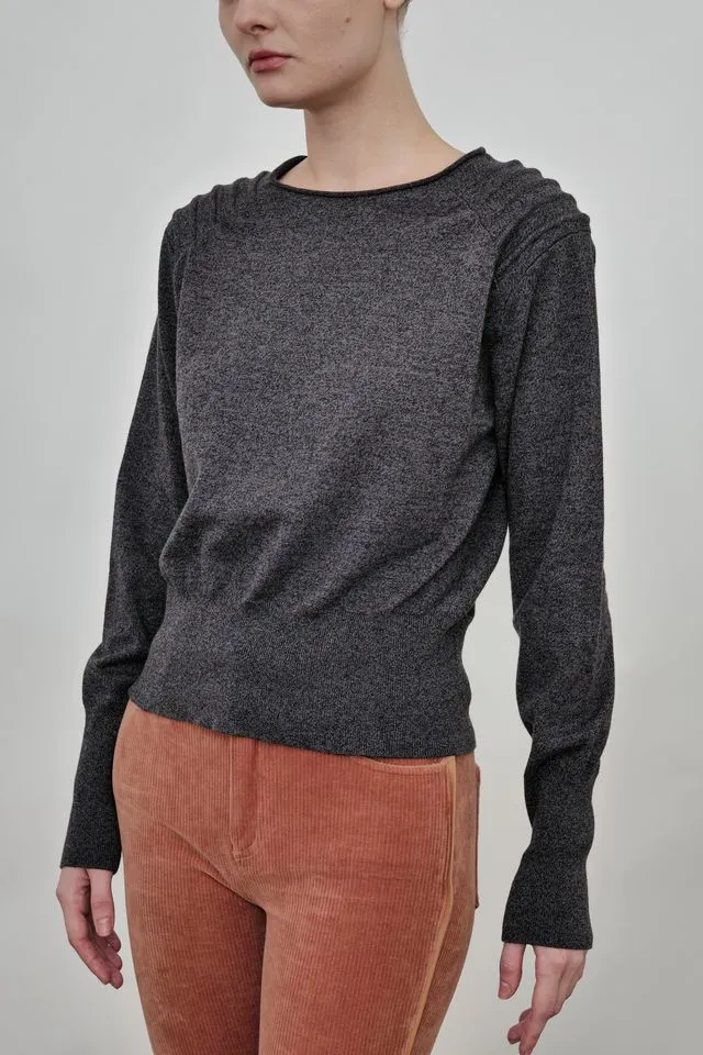 Cotton Sweater Crew Neck Top with Shoulder Detail - ADELINE FA24