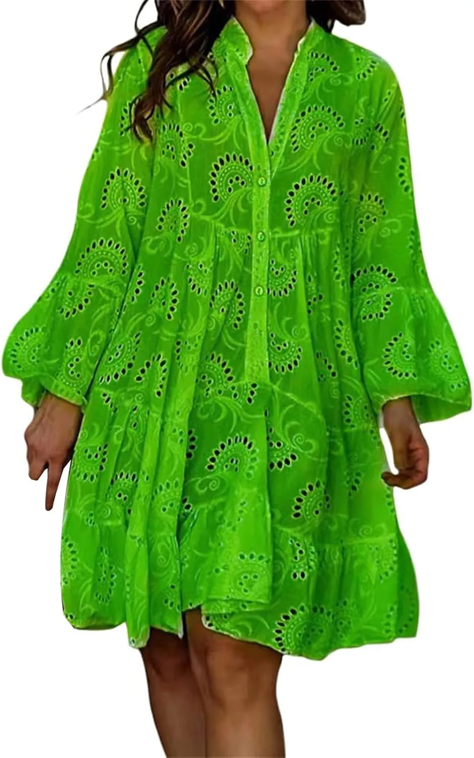 Floral Dress for Women Long Sleeve Summer Midi Dresses V Neck Boho Dresses Beach Vacation Flowy Sundress Lightweight