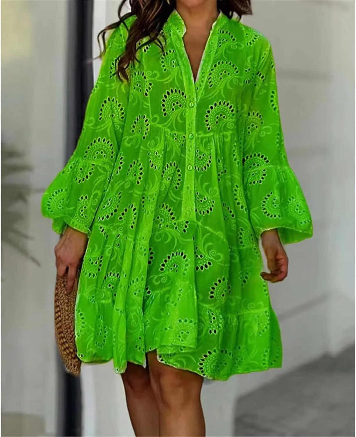 Floral Dress for Women Long Sleeve Summer Midi Dresses V Neck Boho Dresses Beach Vacation Flowy Sundress Lightweight