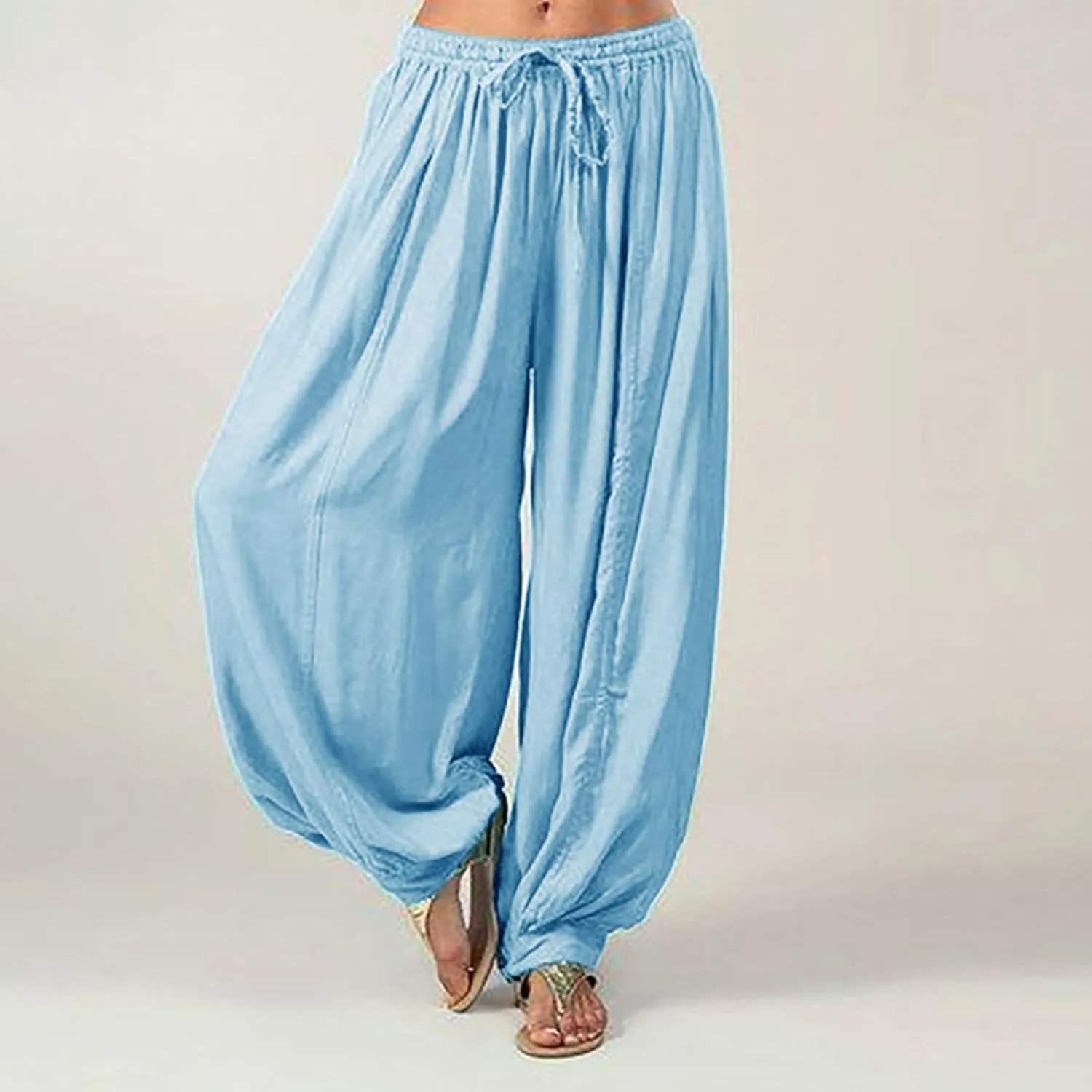 GIERIDUC Womens Baggy Linen Pants Casual Boyfriend High Rise Wide Leg Harem Trousers Loose Fit Y2K Trendy Pants with Pockets