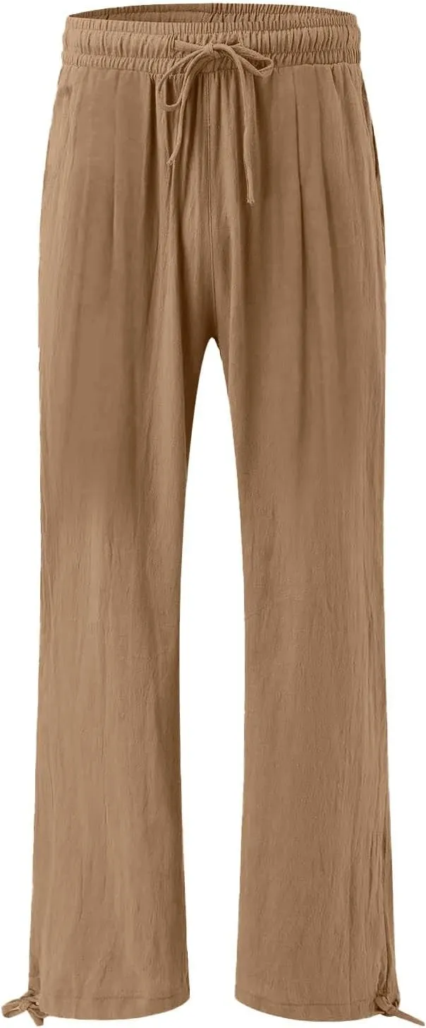 GIERIDUC Womens Linen Pants Casual Loose Wide Leg Business Work Pants for Women Elastic Waist Palazzo Trousers with Pockets