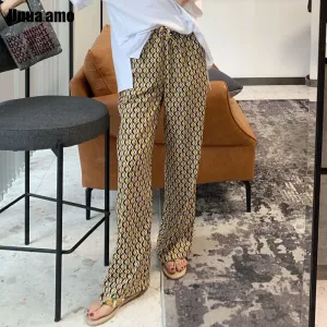 High-waist wide leg geometric print trousers
