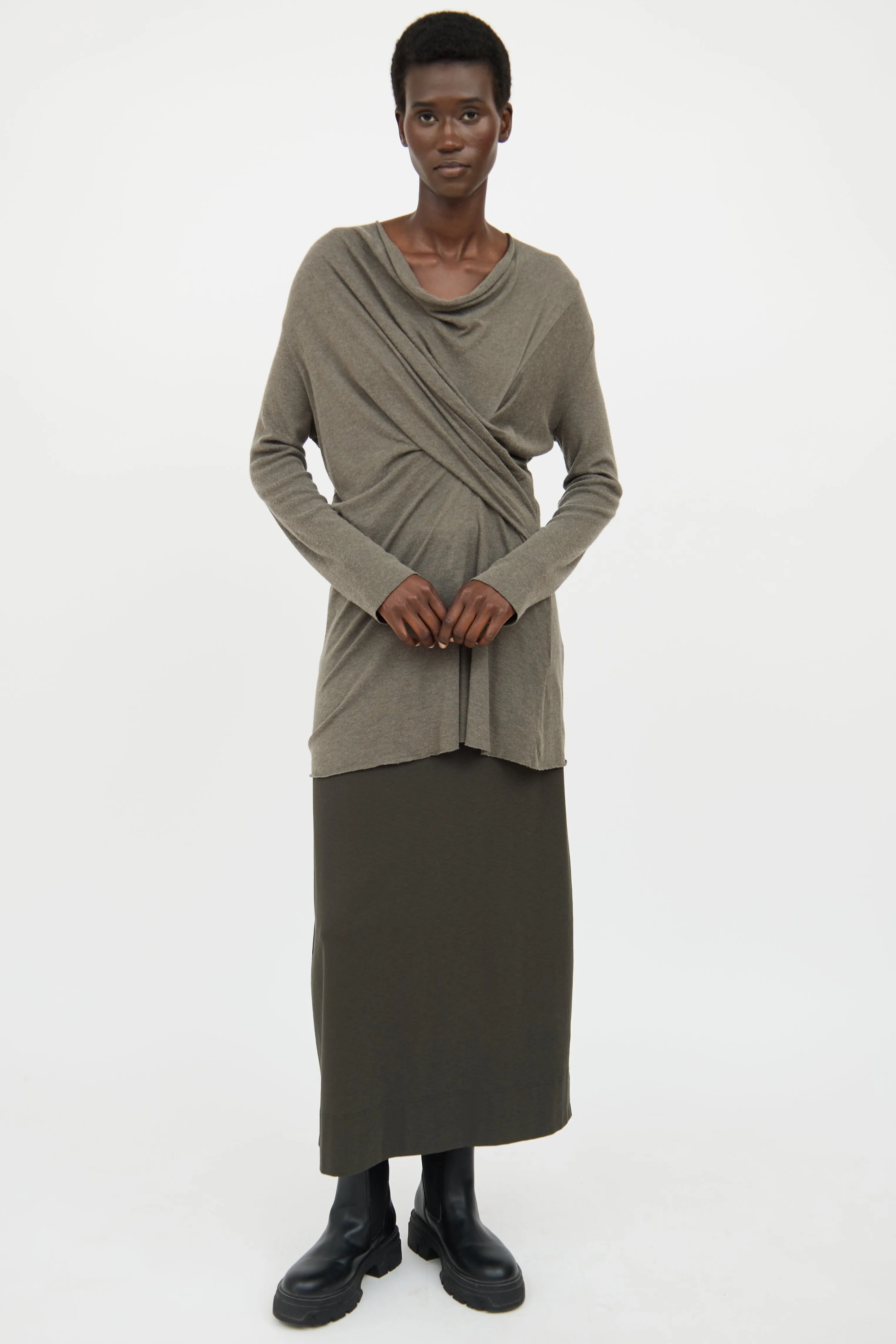 Lilies Grey Draped Long Sleeve Top