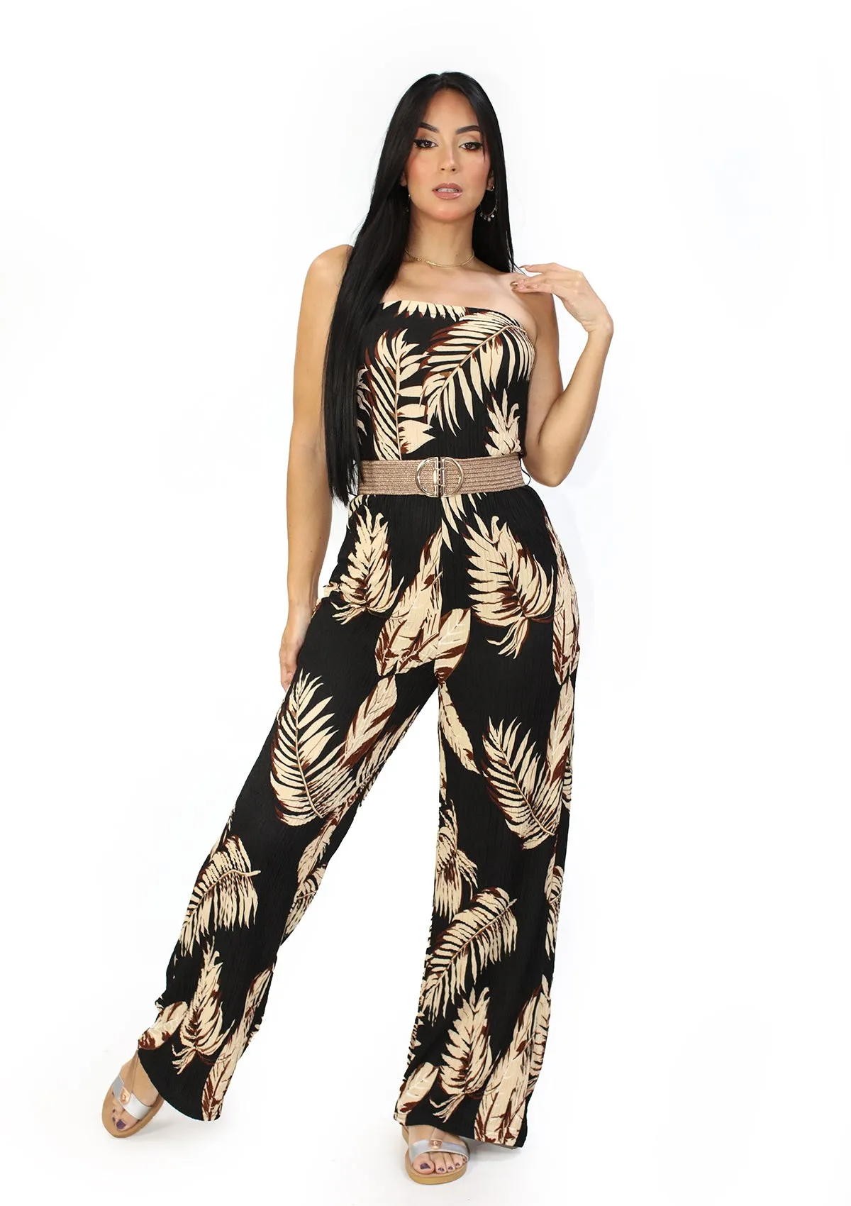 LP-IRIS-5JP Black Tropical Jumpsuit de Mujer