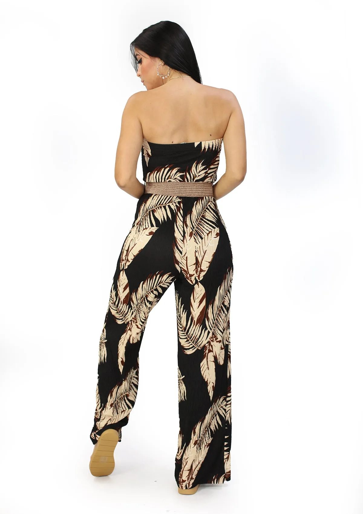 LP-IRIS-5JP Black Tropical Jumpsuit de Mujer