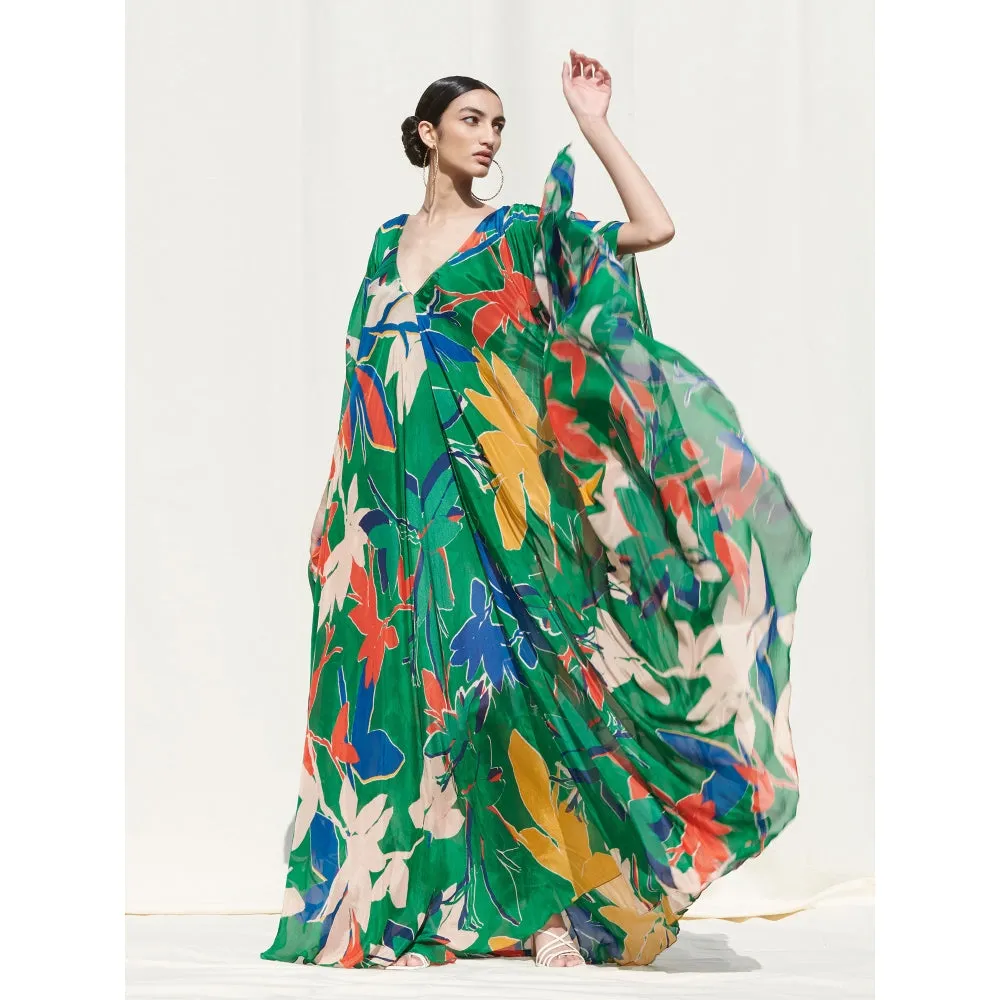 MANDIRA WIRK Kaftan withLycra Net Slip Green (Set of 2)
