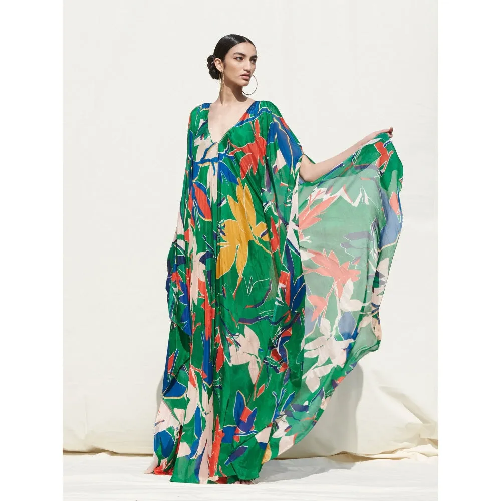 MANDIRA WIRK Kaftan withLycra Net Slip Green (Set of 2)