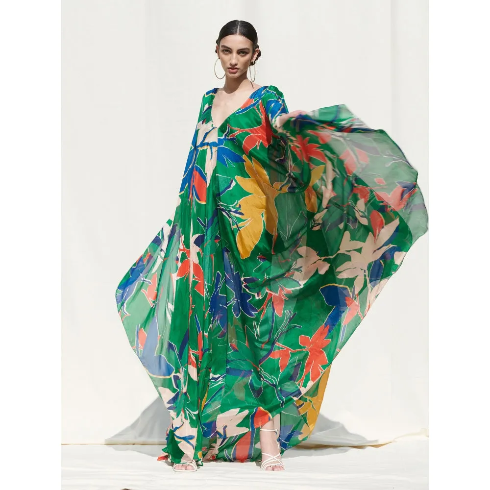 MANDIRA WIRK Kaftan withLycra Net Slip Green (Set of 2)