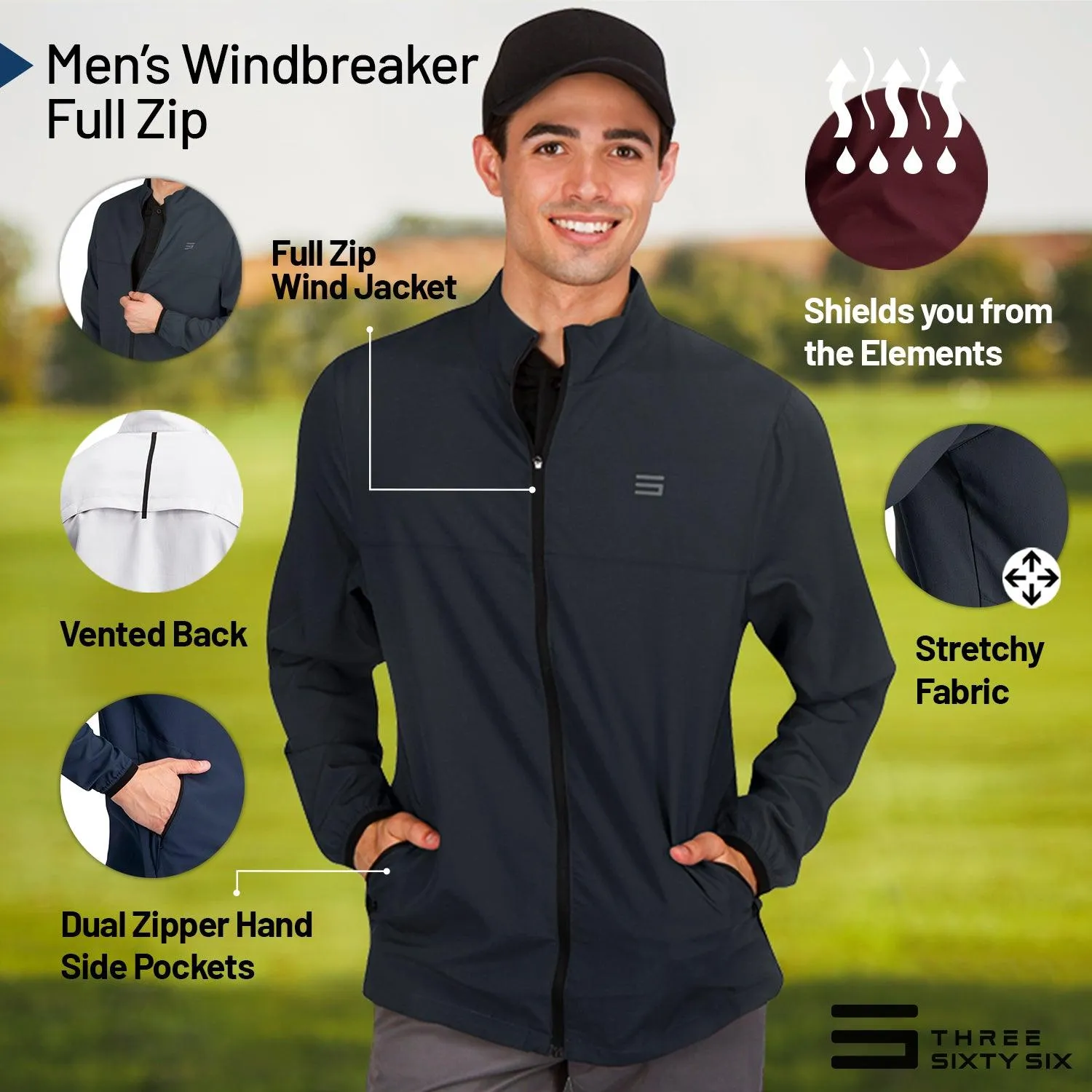 Mens Golf Zippered Windbreaker Jacket