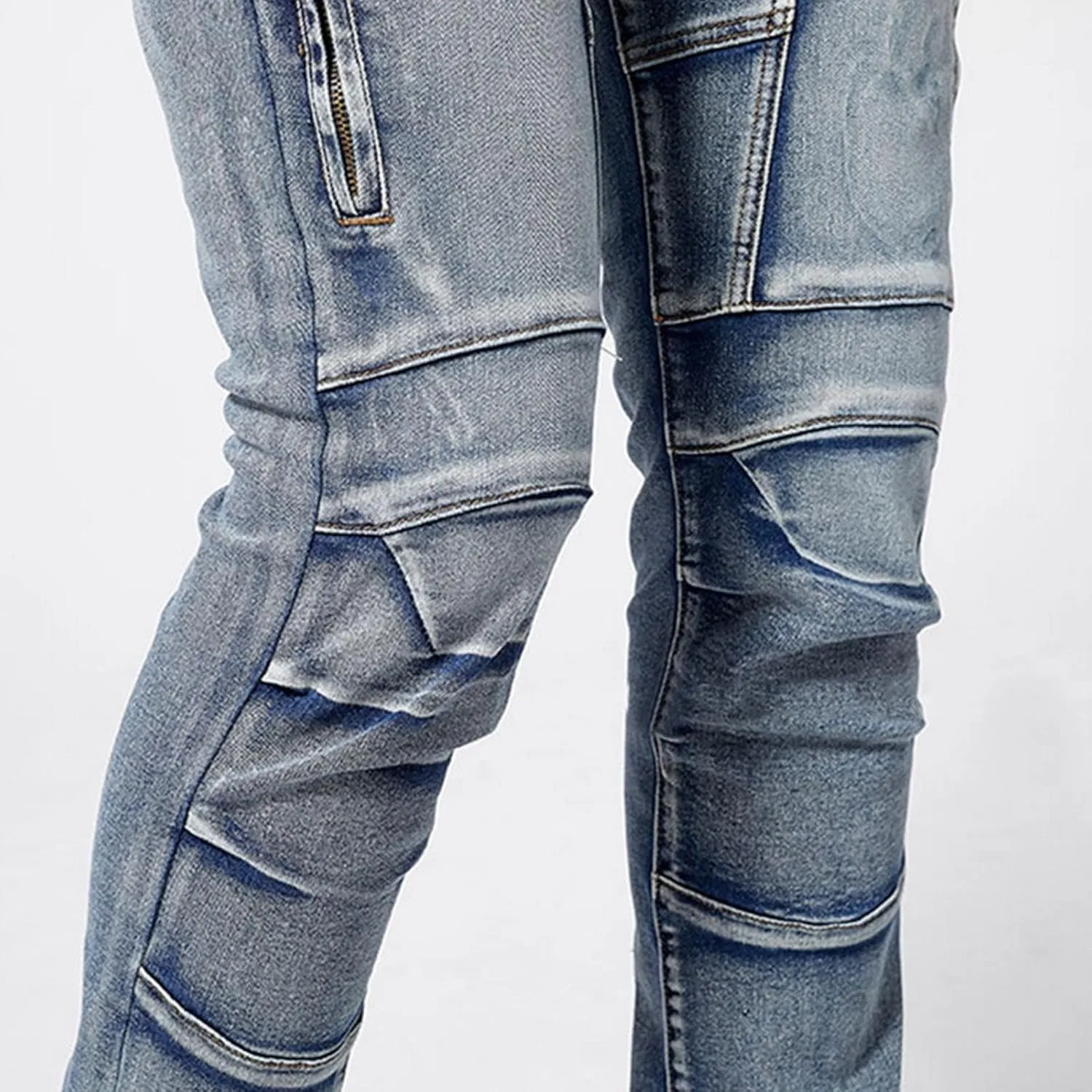 Men's Jeans Pants Fashion Y2k Pachwork Stretch Slim Fit Cargo Denim Trouser Button Zipper Closure Sweatpant
