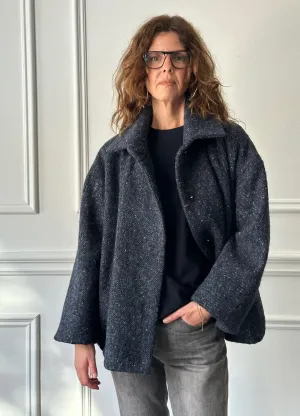 MERCY - Donegal Tweed Car Coat in Indigo Blue
