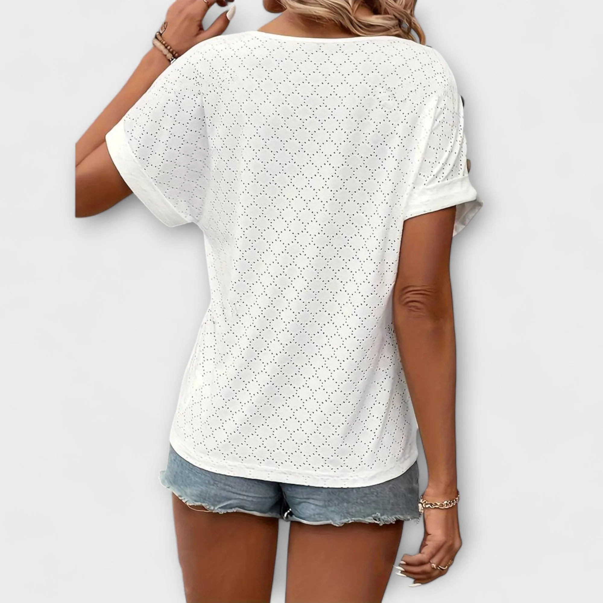Mia T-Shirt with Button Details and V-Neck
