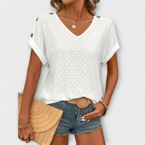 Mia T-Shirt with Button Details and V-Neck
