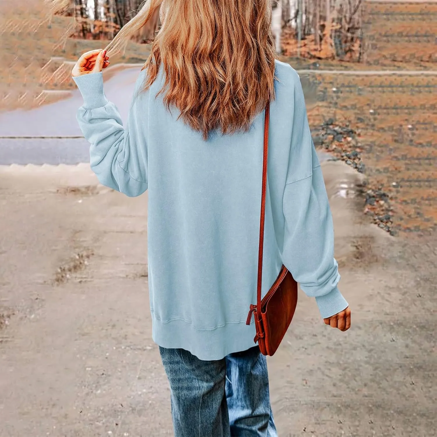 Oversized Sweatshirt for Women Casual Loose Cozy Sweater Long Sleeve Crewneck Lightweight Pullover 2024 Fall Clothes