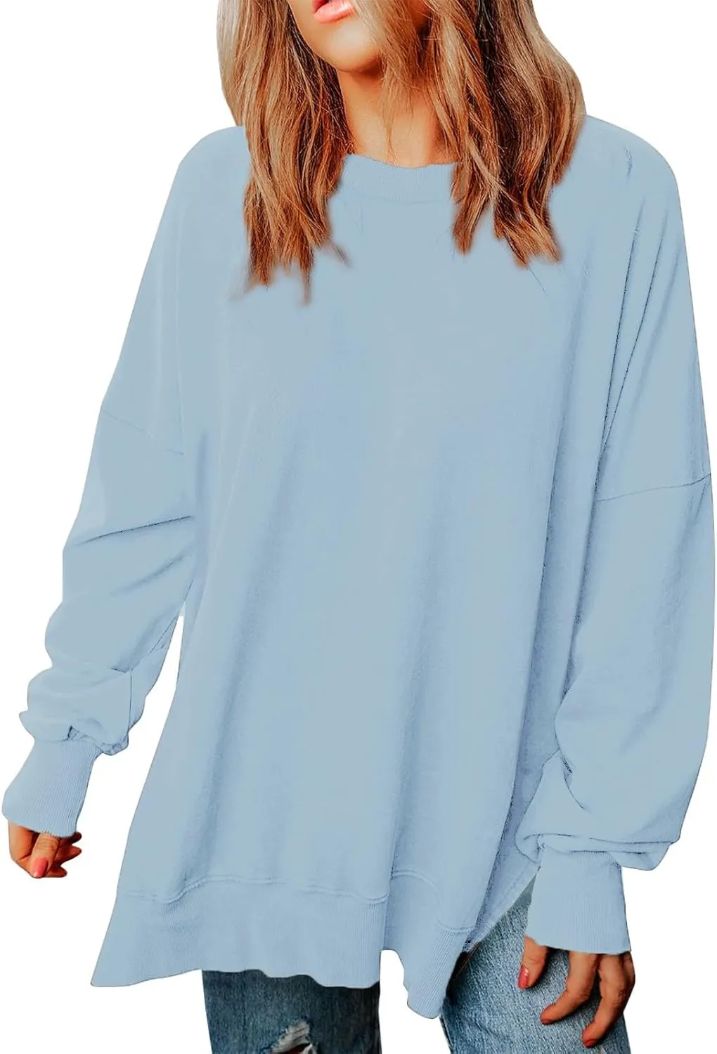 Oversized Sweatshirt for Women Casual Loose Cozy Sweater Long Sleeve Crewneck Lightweight Pullover 2024 Fall Clothes