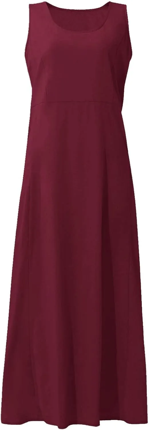 Plus Size Dresses for Curvy Women Summer Casual Sleeveless Cotton Sun Dress Maxi Tunic Tank Beach Dress with Pocket