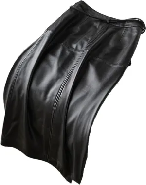Pulcykp Women Solid Leather Midi Skirts High Waist Pencil Skirts Belt Mid Long Bodycon Slim Fit Skirt