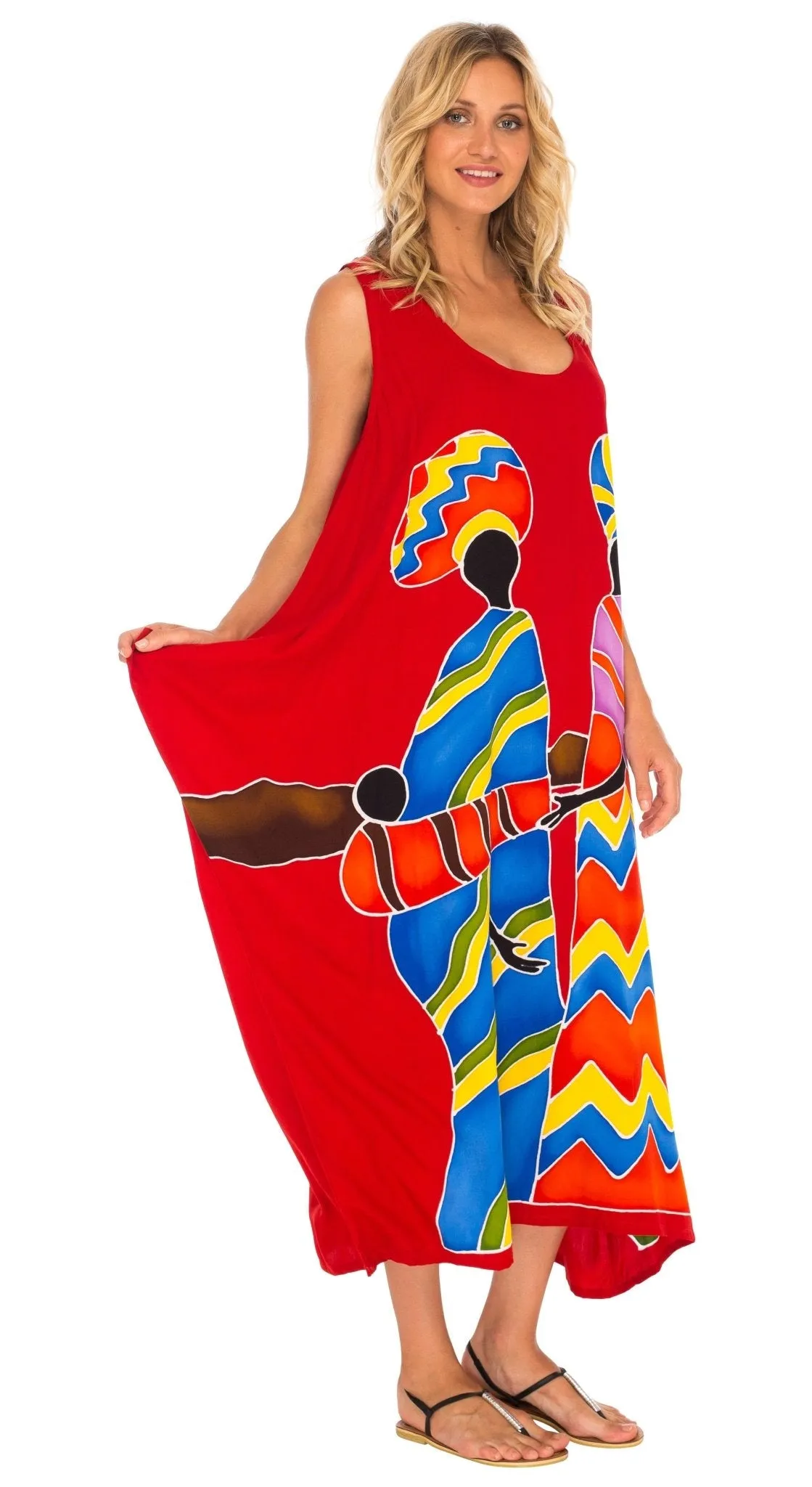 SHU-SHI Women's Handpainted Casual Beach Cover-up Loose Tank Sundress for Summer