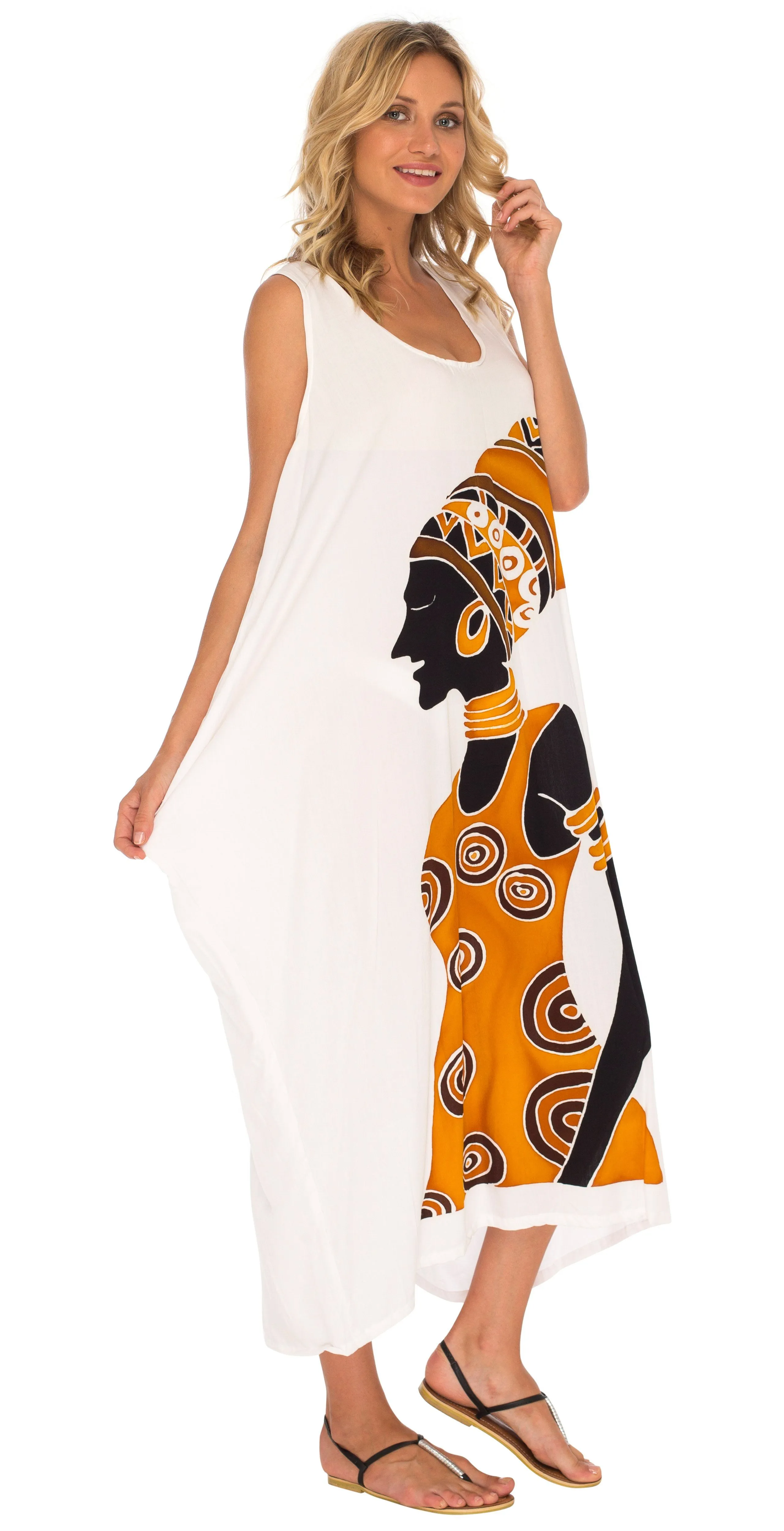 SHU-SHI Women's Handpainted Casual Beach Cover-up Loose Tank Sundress for Summer