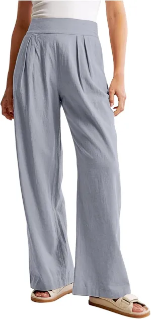 Straight Leg Jeans for Women, Summer Linen Blend Ultra Wide-Pant Long Slacks High Waist Trousers Pocket Black Pants Women Pants Waisted Womens Pants Trousers Pants Work (XXL, Gray)