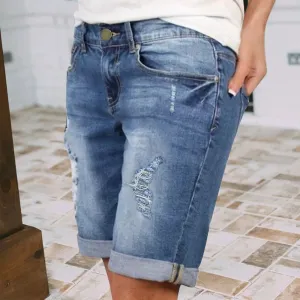 Stretch Girls Summer Size Waist Plus High Length Knee Short