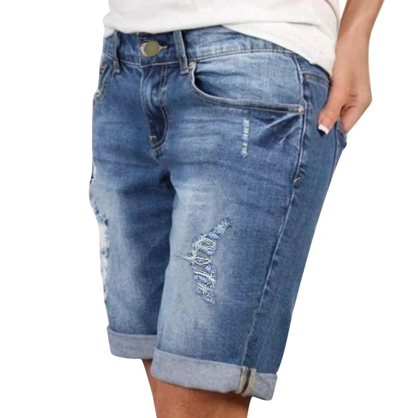 Stretch Girls Summer Size Waist Plus High Length Knee Short