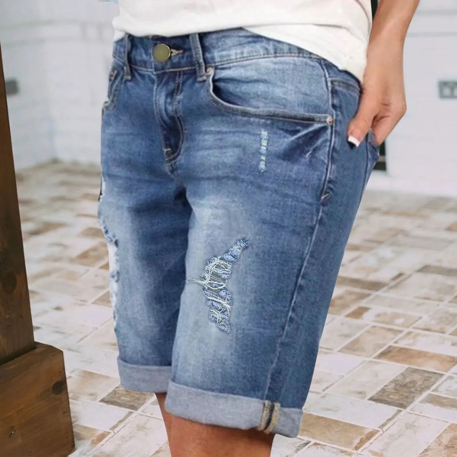 Stretch Girls Summer Size Waist Plus High Length Knee Short