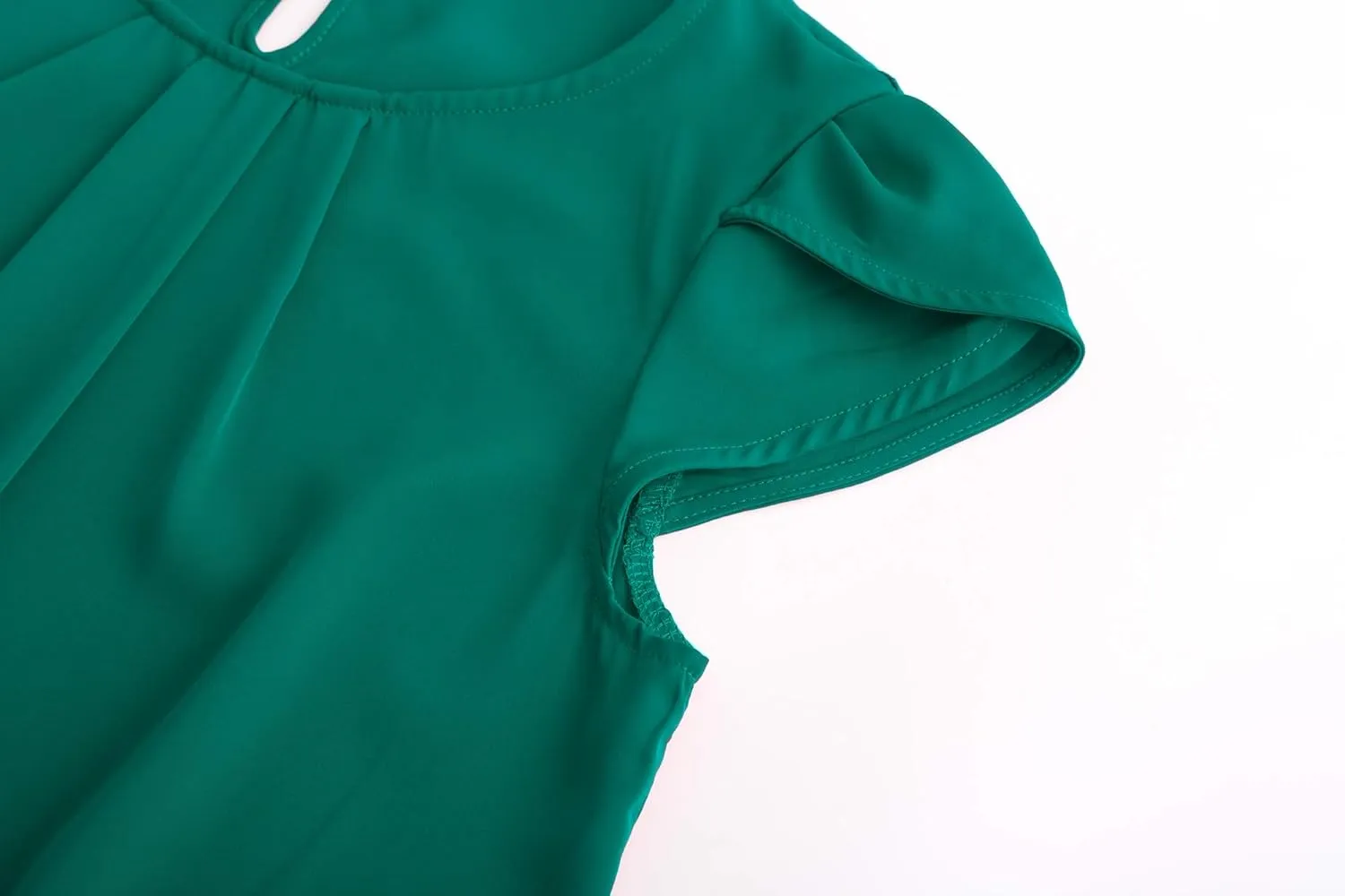 TASAMO Women's Casual Round Neck Basic Pleated Top Cap Sleeve Curved Keyhole Back Chiffon Blouse