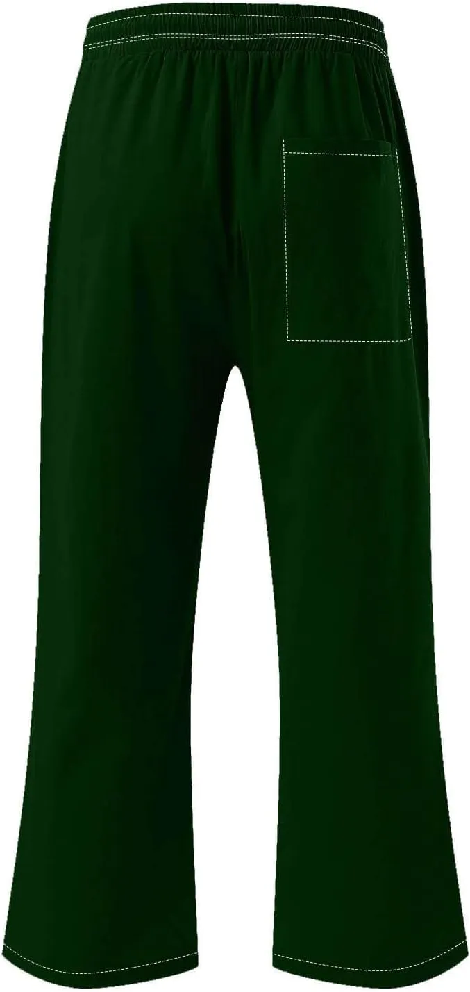 Women Cotton Linen Capri Pants Summer Capris Straight Leg Trousers with Pocket High Waist Casual Dress Pant Solid Color
