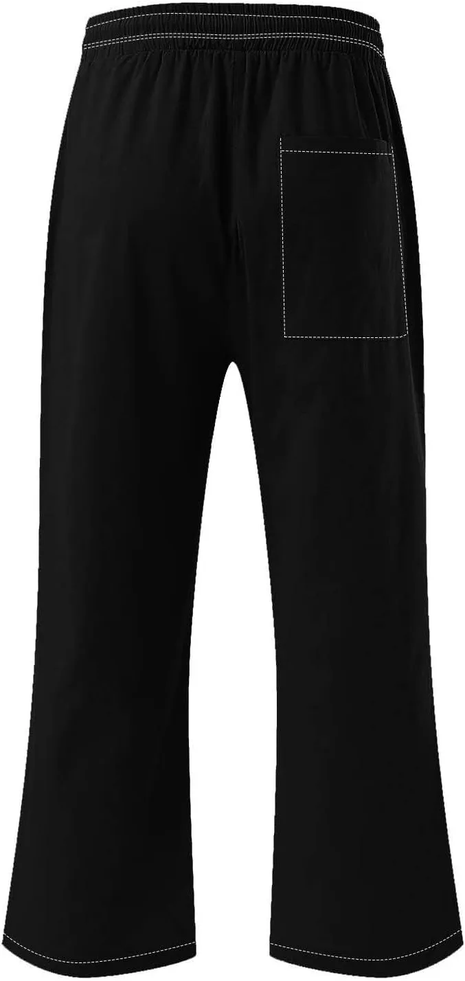 Women Cotton Linen Capri Pants Summer Capris Straight Leg Trousers with Pocket High Waist Casual Dress Pant Solid Color