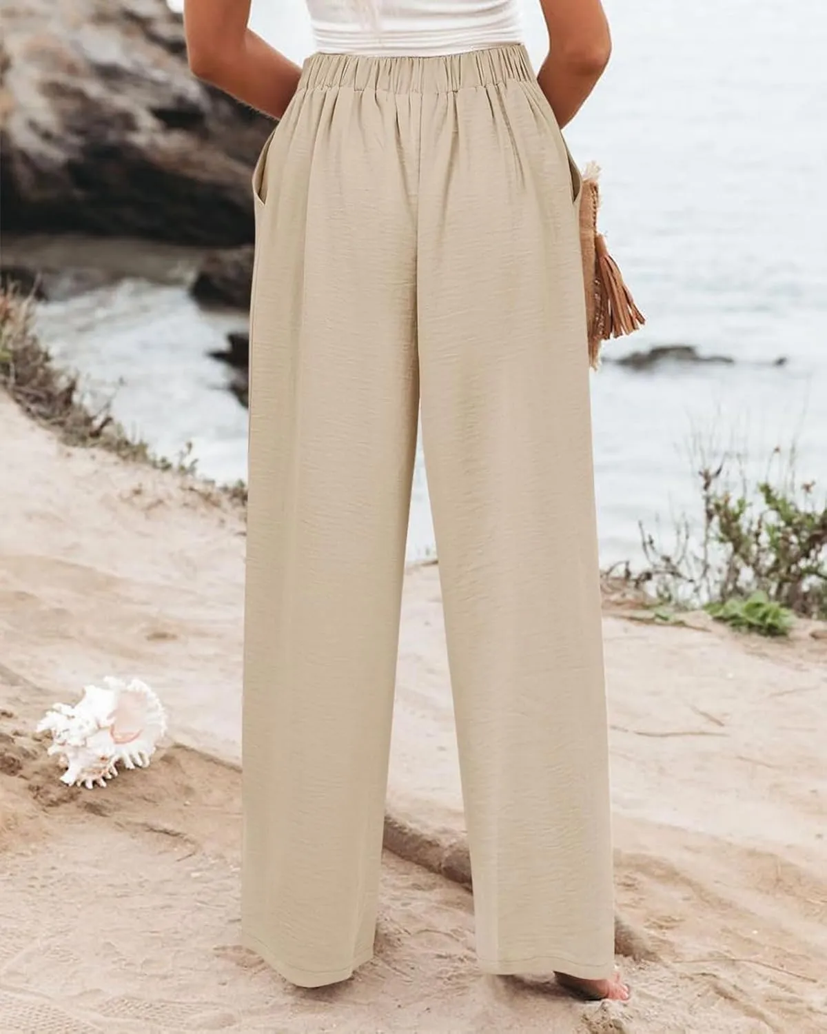 Women's Dress Pants Cotton Linen Wide Leg Pants with Pockets Button Down Office Pleated Business Casual Work Trousers
